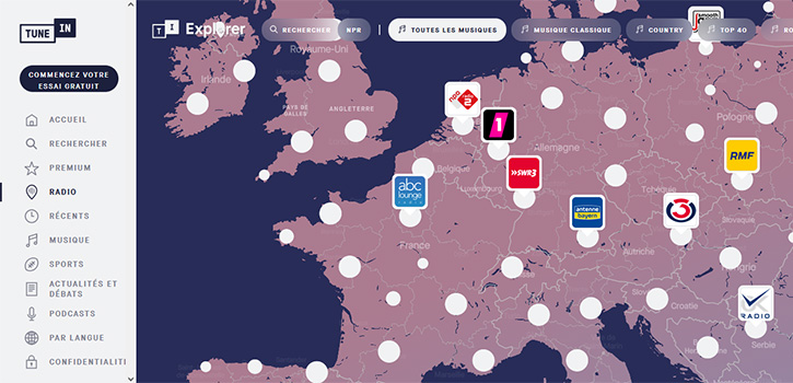 TuneIn Explorer : une nouvelle interface utilisateur basée sur la cartographie
